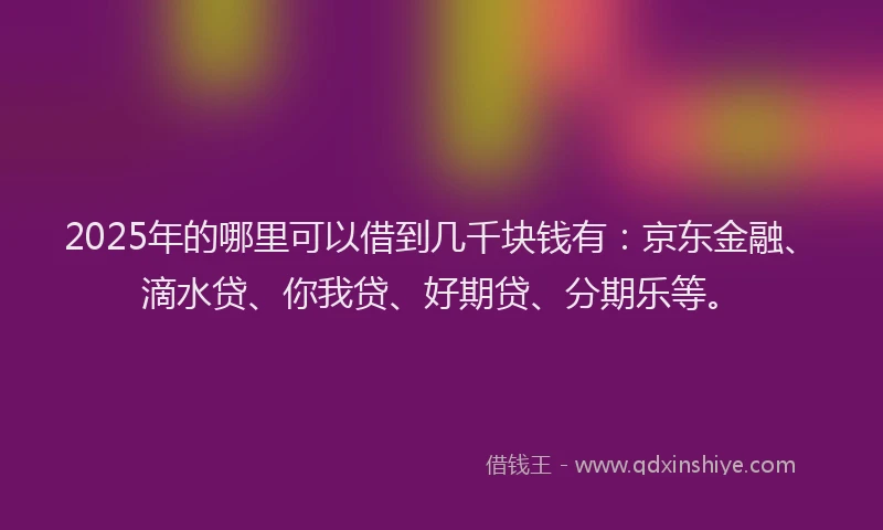 2025年的哪里可以借到几千块钱有：京东金融、滴水贷、你我贷、好期贷、分期乐等。