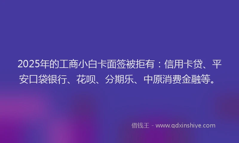 2025年的工商小白卡面签被拒有：信用卡贷、平安口袋银行、花呗、分期乐、中原消费金融等。