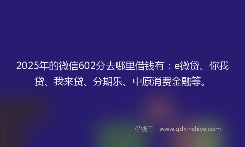 2025年的微信602分去哪里借钱有：e微贷、你我贷、我来贷、分期乐、中原消费金融等。