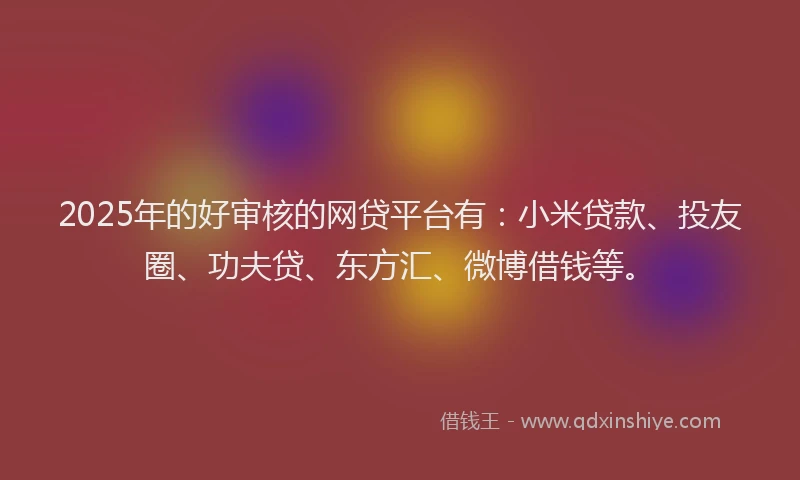 2025年的好审核的网贷平台有：小米贷款、投友圈、功夫贷、东方汇、微博借钱等。