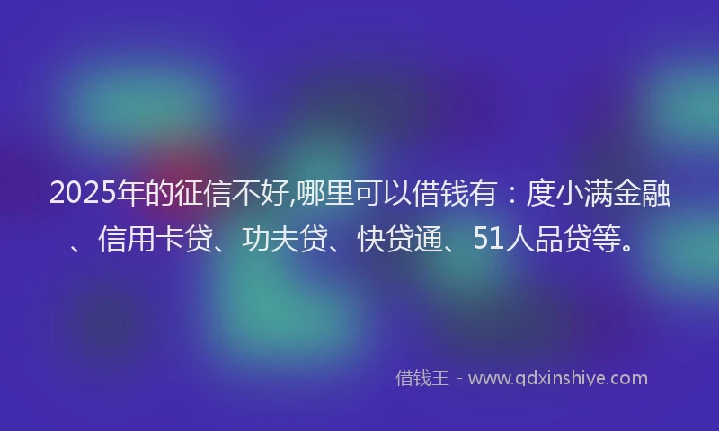 2025年的征信不好,哪里可以借钱有：度小满金融、信用卡贷、功夫贷、快贷通、51人品贷等。