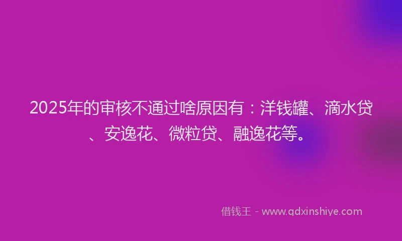 2025年的审核不通过啥原因有：洋钱罐、滴水贷、安逸花、微粒贷、融逸花等。