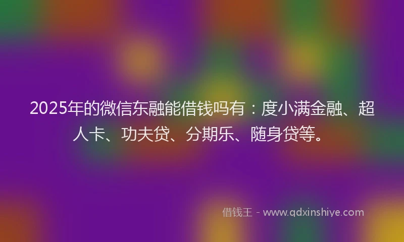 2025年的微信东融能借钱吗有：度小满金融、超人卡、功夫贷、分期乐、随身贷等。