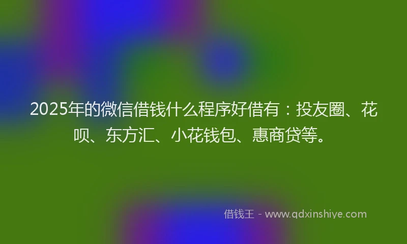 2025年的微信借钱什么程序好借有：投友圈、花呗、东方汇、小花钱包、惠商贷等。