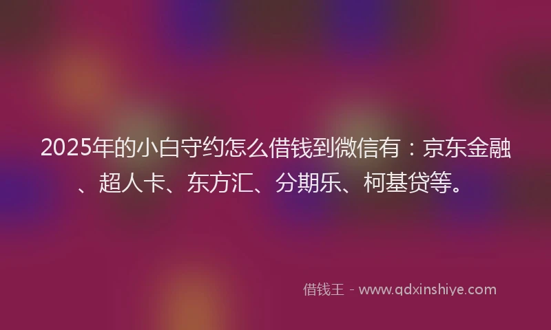 2025年的小白守约怎么借钱到微信有：京东金融、超人卡、东方汇、分期乐、柯基贷等。
