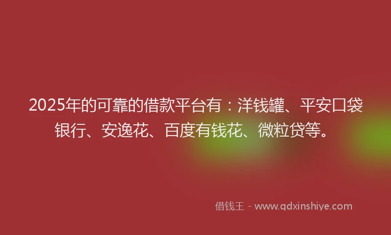 2025年的可靠的借款平台有：洋钱罐、平安口袋银行、安逸花、百度有钱花、微粒贷等。