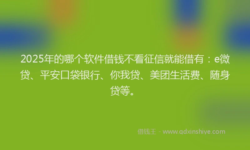 2025年的哪个软件借钱不看征信就能借有：e微贷、平安口袋银行、你我贷、美团生活费、随身贷等。