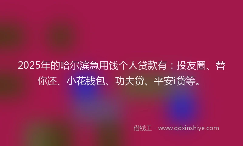 2025年的哈尔滨急用钱个人贷款有：投友圈、替你还、小花钱包、功夫贷、平安i贷等。