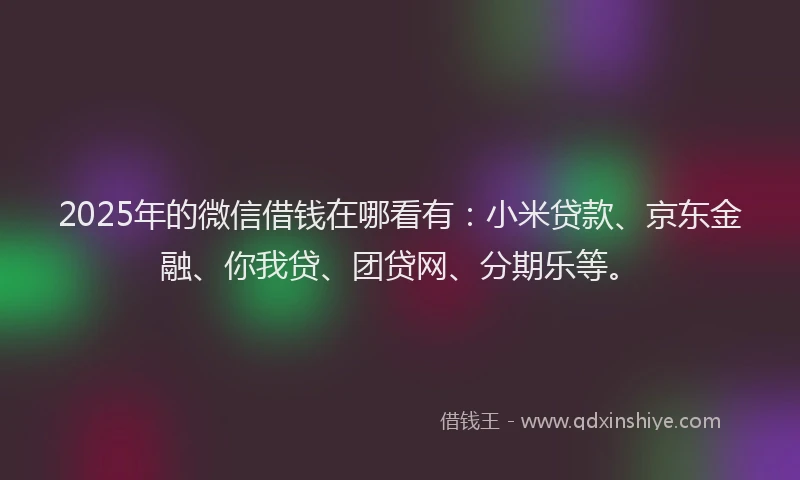 2025年的微信借钱在哪看有：小米贷款、京东金融、你我贷、团贷网、分期乐等。