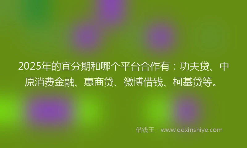 2025年的宜分期和哪个平台合作有：功夫贷、中原消费金融、惠商贷、微博借钱、柯基贷等。