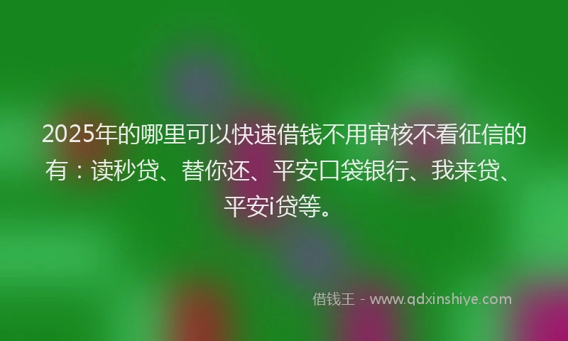 2025年的哪里可以快速借钱不用审核不看征信的有：读秒贷、替你还、平安口袋银行、我来贷、平安i贷等。
