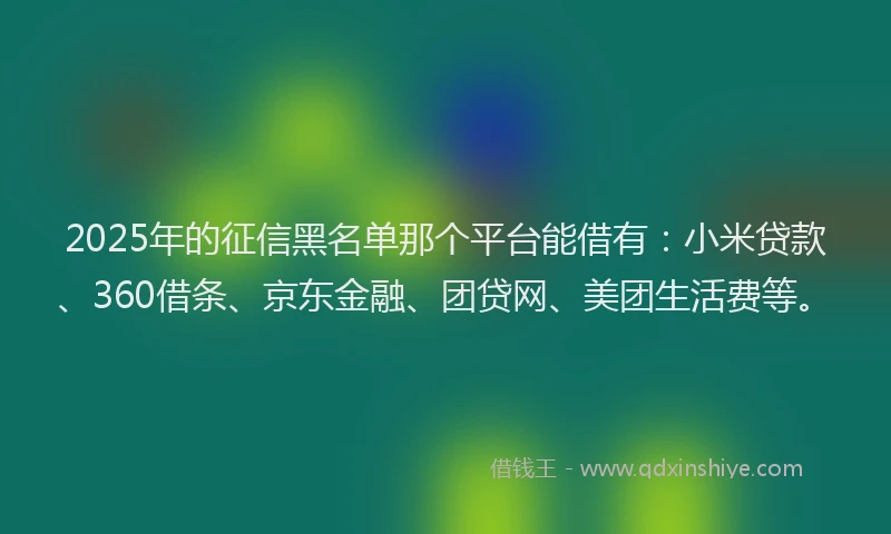 2025年的征信黑名单那个平台能借有：小米贷款、360借条、京东金融、团贷网、美团生活费等。
