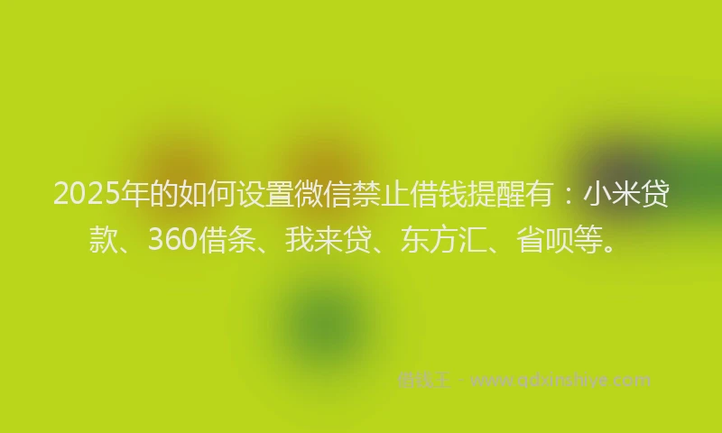 2025年的如何设置微信禁止借钱提醒有：小米贷款、360借条、我来贷、东方汇、省呗等。