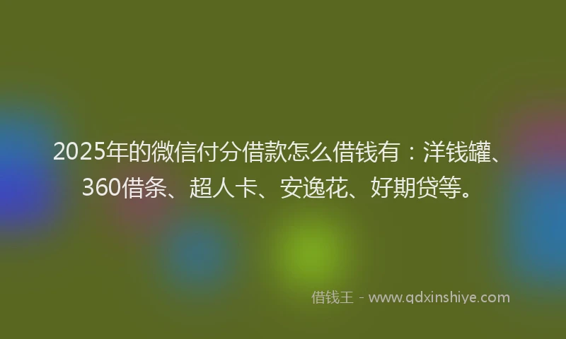 2025年的微信付分借款怎么借钱有：洋钱罐、360借条、超人卡、安逸花、好期贷等。