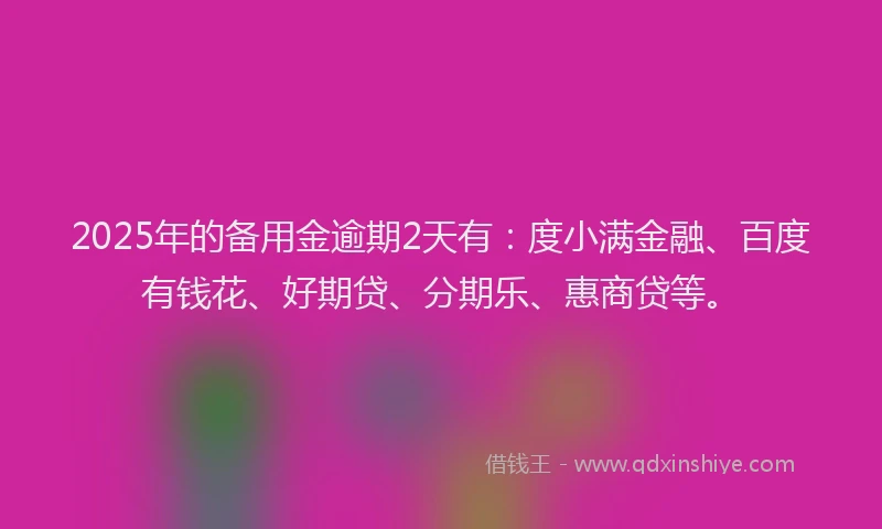 2025年的备用金逾期2天有：度小满金融、百度有钱花、好期贷、分期乐、惠商贷等。