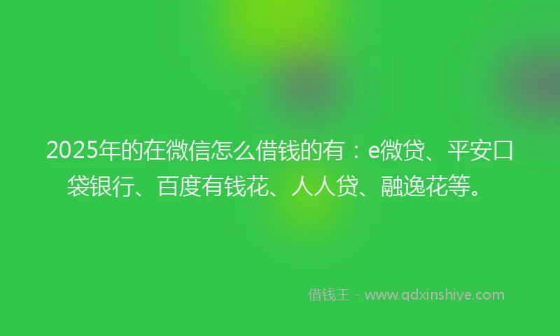 2025年的在微信怎么借钱的有：e微贷、平安口袋银行、百度有钱花、人人贷、融逸花等。
