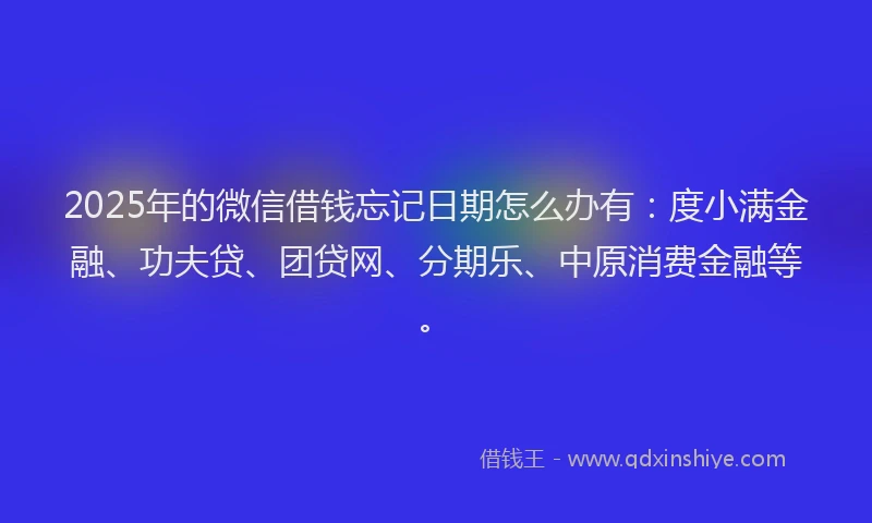 2025年的微信借钱忘记日期怎么办有：度小满金融、功夫贷、团贷网、分期乐、中原消费金融等。