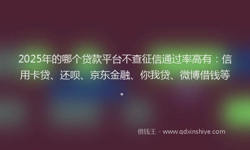 2025年的哪个贷款平台不查征信通过率高有：信用卡贷、还呗、京东金融、你我贷、微博借钱等。