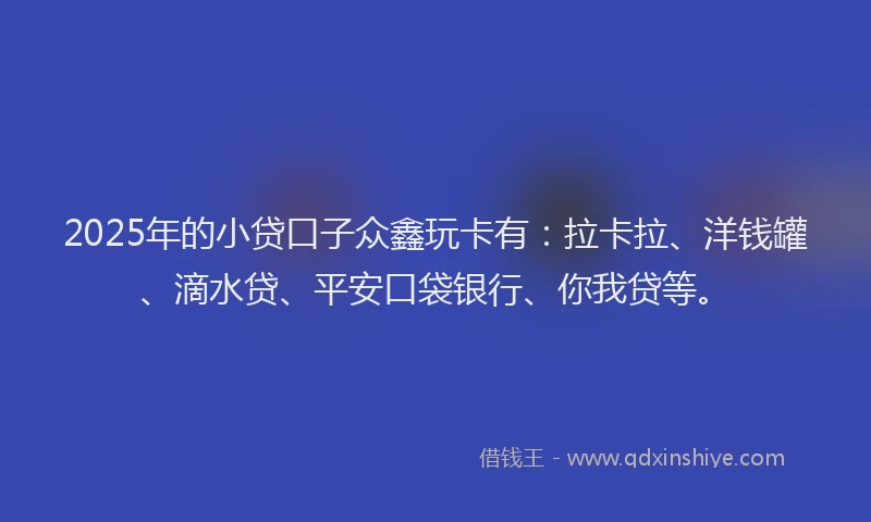 2025年的小贷口子众鑫玩卡有：拉卡拉、洋钱罐、滴水贷、平安口袋银行、你我贷等。