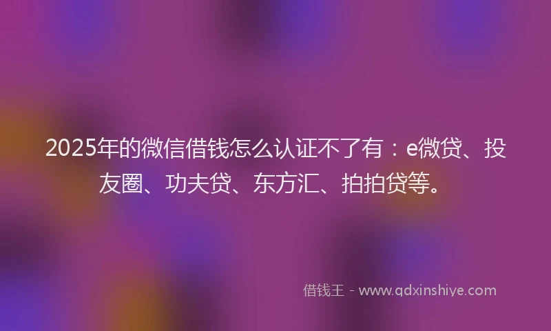 2025年的微信借钱怎么认证不了有：e微贷、投友圈、功夫贷、东方汇、拍拍贷等。