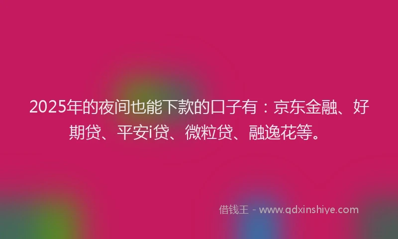 2025年的夜间也能下款的口子有：京东金融、好期贷、平安i贷、微粒贷、融逸花等。