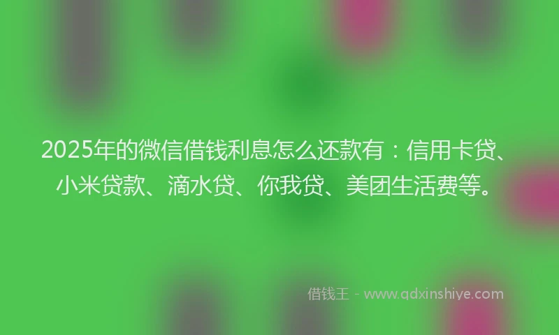 2025年的微信借钱利息怎么还款有：信用卡贷、小米贷款、滴水贷、你我贷、美团生活费等。