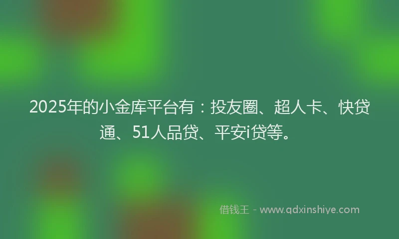 2025年的小金库平台有：投友圈、超人卡、快贷通、51人品贷、平安i贷等。
