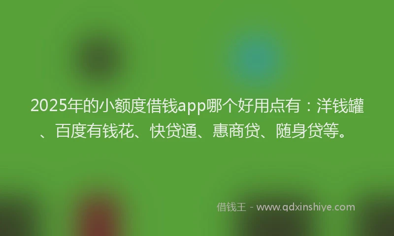 2025年的小额度借钱app哪个好用点有：洋钱罐、百度有钱花、快贷通、惠商贷、随身贷等。
