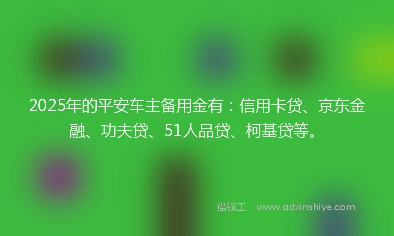 2025年的平安车主备用金有：信用卡贷、京东金融、功夫贷、51人品贷、柯基贷等。