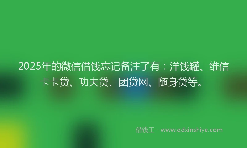2025年的微信借钱忘记备注了有：洋钱罐、维信卡卡贷、功夫贷、团贷网、随身贷等。