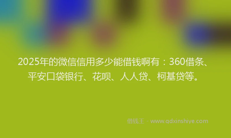 2025年的微信信用多少能借钱啊有：360借条、平安口袋银行、花呗、人人贷、柯基贷等。