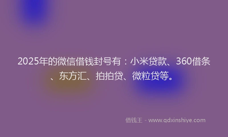 2025年的微信借钱封号有：小米贷款、360借条、东方汇、拍拍贷、微粒贷等。