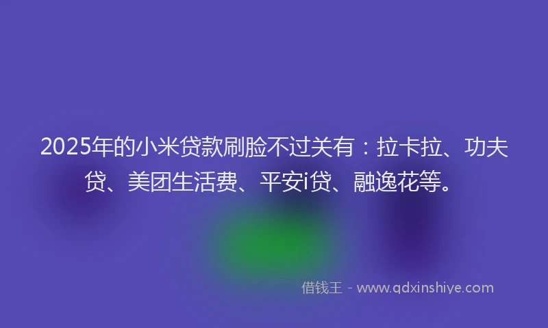2025年的小米贷款刷脸不过关有：拉卡拉、功夫贷、美团生活费、平安i贷、融逸花等。