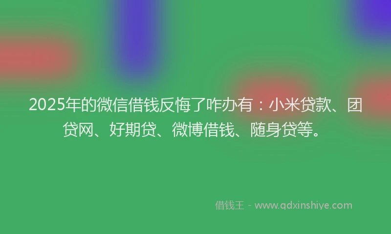 2025年的微信借钱反悔了咋办有：小米贷款、团贷网、好期贷、微博借钱、随身贷等。