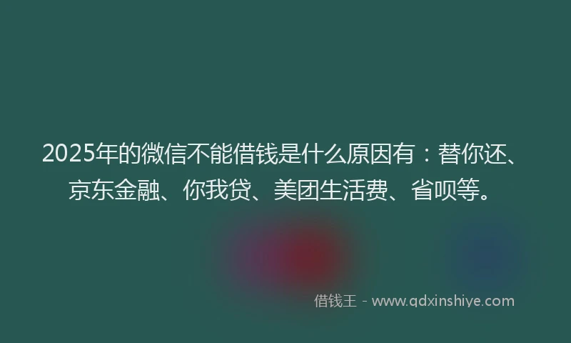 2025年的微信不能借钱是什么原因有：替你还、京东金融、你我贷、美团生活费、省呗等。
