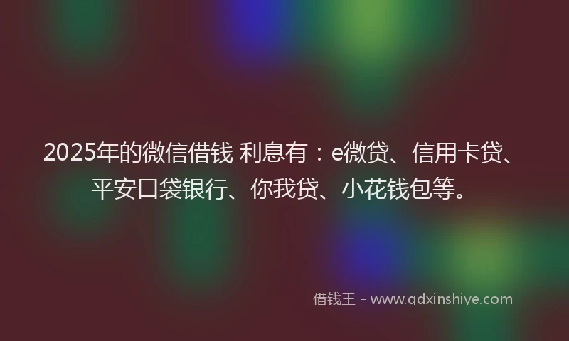 2025年的微信借钱 利息有：e微贷、信用卡贷、平安口袋银行、你我贷、小花钱包等。
