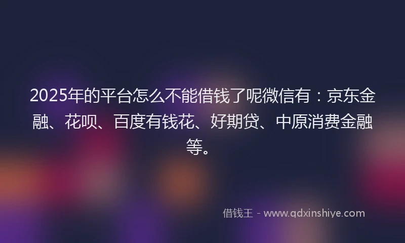 2025年的平台怎么不能借钱了呢微信有：京东金融、花呗、百度有钱花、好期贷、中原消费金融等。