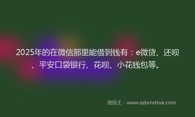 2025年的在微信那里能借到钱有：e微贷、还呗、平安口袋银行、花呗、小花钱包等。