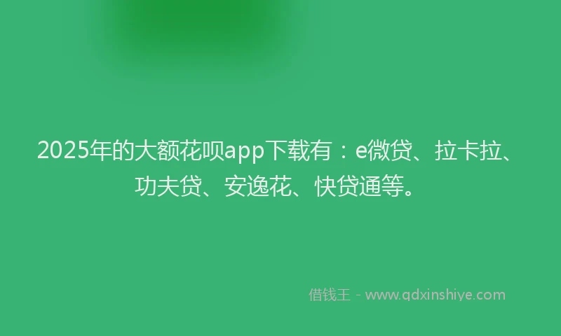 2025年的大额花呗app下载有：e微贷、拉卡拉、功夫贷、安逸花、快贷通等。