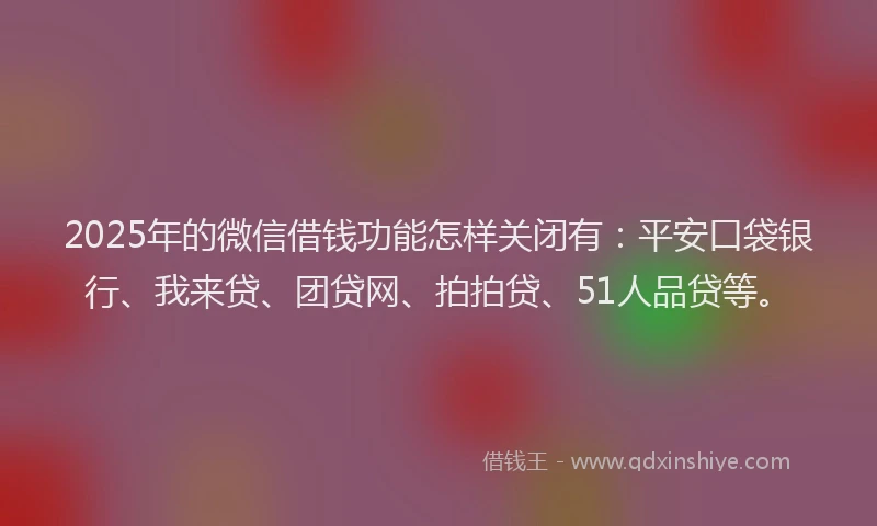 2025年的微信借钱功能怎样关闭有：平安口袋银行、我来贷、团贷网、拍拍贷、51人品贷等。