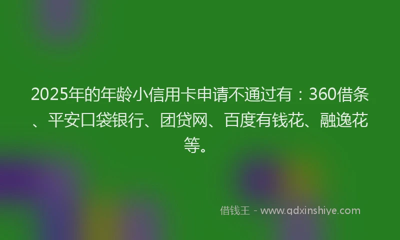 2025年的年龄小信用卡申请不通过有：360借条、平安口袋银行、团贷网、百度有钱花、融逸花等。