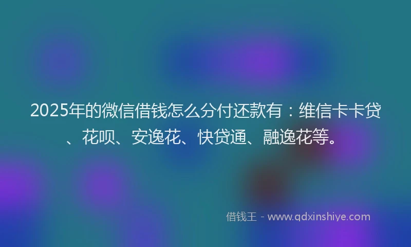 2025年的微信借钱怎么分付还款有：维信卡卡贷、花呗、安逸花、快贷通、融逸花等。