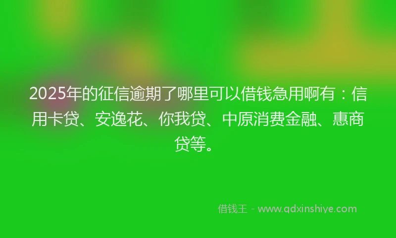 2025年的征信逾期了哪里可以借钱急用啊有：信用卡贷、安逸花、你我贷、中原消费金融、惠商贷等。