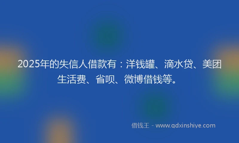 2025年的失信人借款有：洋钱罐、滴水贷、美团生活费、省呗、微博借钱等。