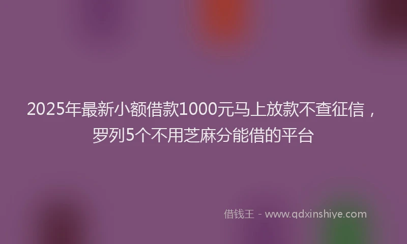 2025年最新小额借款1000元马上放款不查征信，罗列5个不用芝麻分能借的平台