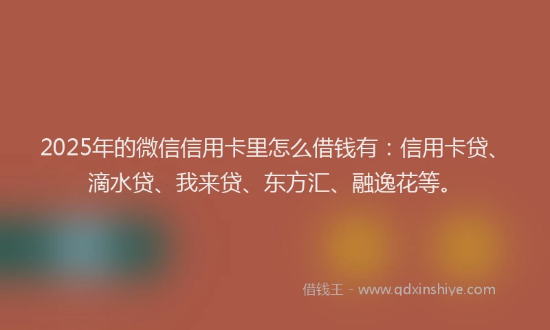 2025年的微信信用卡里怎么借钱有：信用卡贷、滴水贷、我来贷、东方汇、融逸花等。