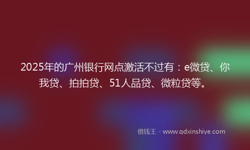 2025年的广州银行网点激活不过有：e微贷、你我贷、拍拍贷、51人品贷、微粒贷等。