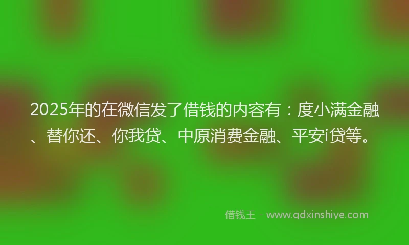 2025年的在微信发了借钱的内容有：度小满金融、替你还、你我贷、中原消费金融、平安i贷等。