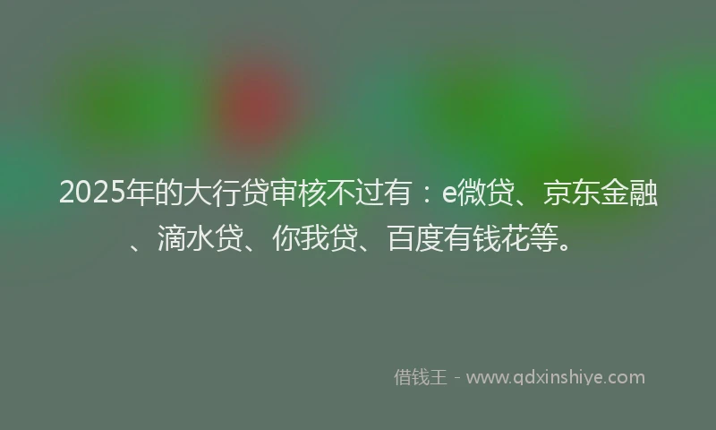 2025年的大行贷审核不过有：e微贷、京东金融、滴水贷、你我贷、百度有钱花等。