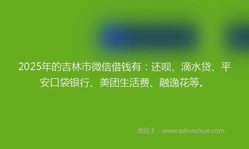 2025年的吉林市微信借钱有：还呗、滴水贷、平安口袋银行、美团生活费、融逸花等。